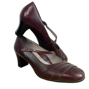 Beautifeel Plum Burgundy Leather Mary Jane Pleated Heels Size EU 39, US 8-8.5 M